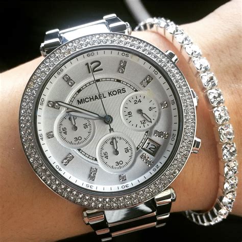 silver michael kors womens bracelet watch|Michael Kors silver diamond watch.